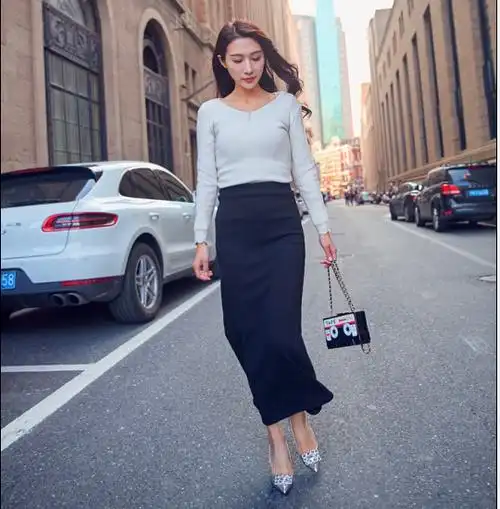 秋冬半身裙女加绒裙长裙休闲包臀一步中长款加绒加厚开叉直筒高腰