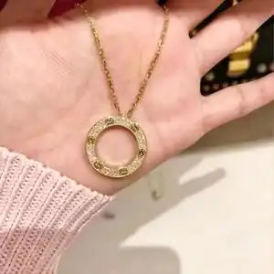 卡地亜63项链18k玫瑰金白金大饼love无钻三钻满钻经典款男女项链