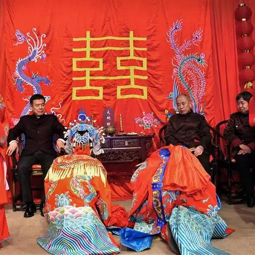 中式拜堂用品布置红布跪垫结婚庆c红桌布椅套对联火盆道具牌位马