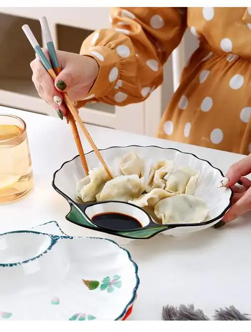 饺子盘子创意陶瓷菜盘子家用寿司网红日式可爱早餐盘水饺水果蒸盘85