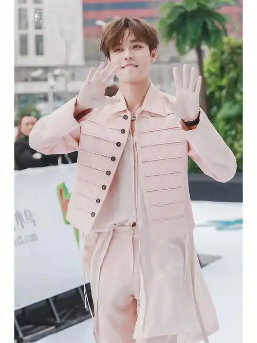 林彦俊粉色造型红毯打招呼壁纸631