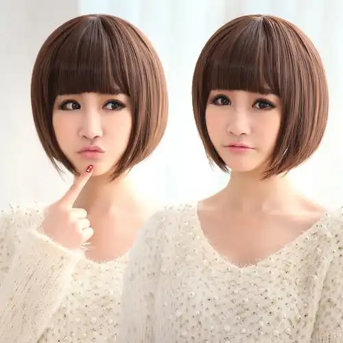 假发女短发bobo头修脸齐刘海发型假发套帅气逼真波波头短直发时尚