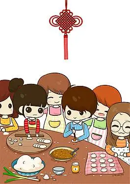 中式春节包饺子元素