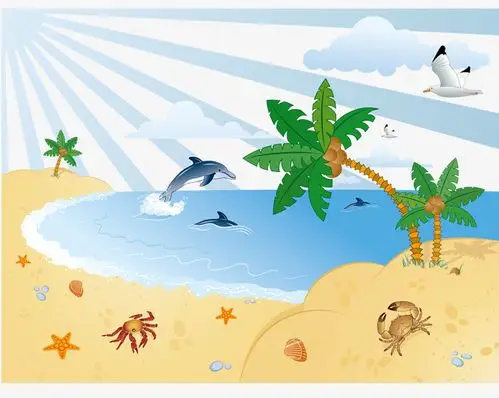 旅游季手绘海边风光