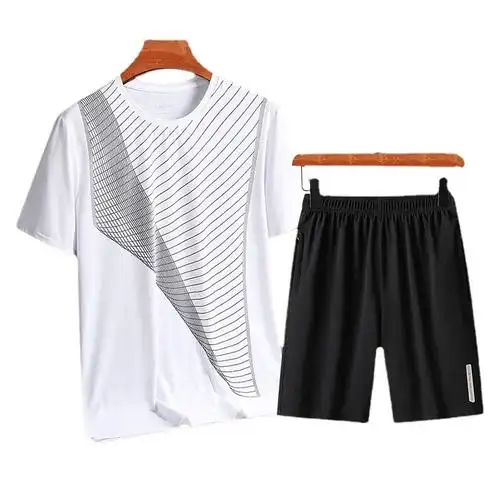 brookings运动套装男冰丝跑步健身短袖透气短裤夏季冰丝t恤篮球