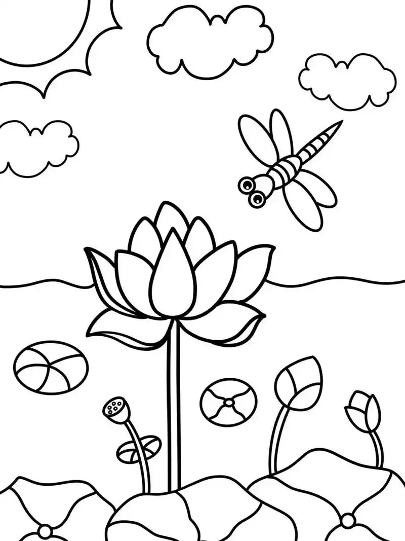 荷花 创意画 儿童画带线稿 #创意美术儿童画# #儿童简笔画# #儿童创意