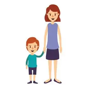 彩色图像漫画全身妈妈带小男孩的手照片