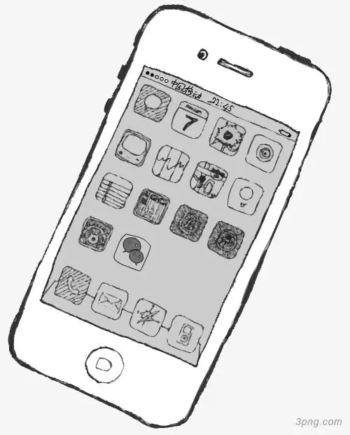 手绘苹果手机png素材透明免抠图片卡通手绘