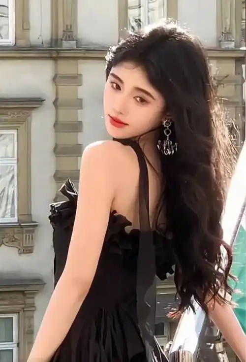 照片中,鞠婧祎穿黑色抹胸礼服精致高贵,妆容妩媚好看,阳台摆拍回眸