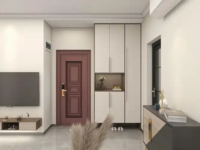 两居室欧式玄关装修实景图片欣赏-小户型家装进门蓝色鞋柜效果图片-齐