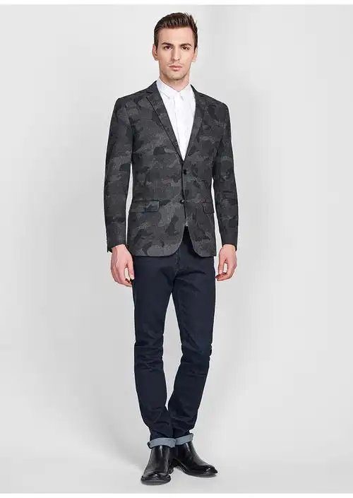 元本迷彩羊毛呢西服 男士修身春季英伦上装休闲西装外套