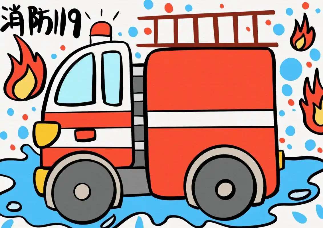 消防车创意儿童画 适合4·5～7岁