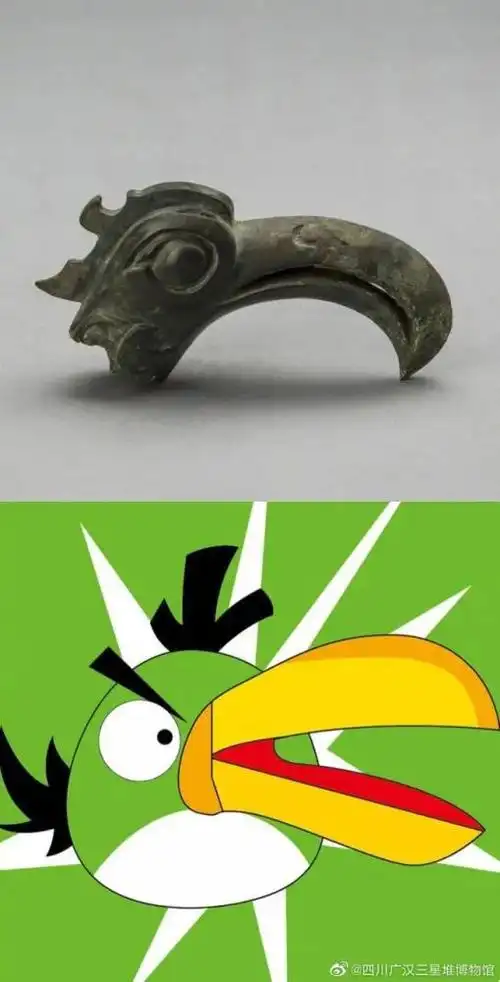 无独有偶,三星堆遗址出土的青铜鸟也与《愤怒的小鸟》中的大嘴鸟颇为