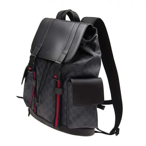 gucci/古驰男士黑灰色皮革双肩包495563黑色系均码,【海外直采 2-3周