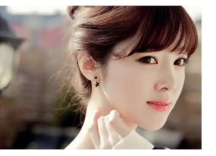 好先生关晓彤同款黑色五角星耳环耳钉 韩版潮流女后挂式耳饰耳环