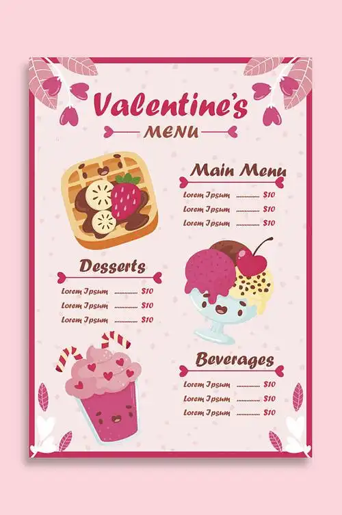 情人节餐厅卡通插画菜单