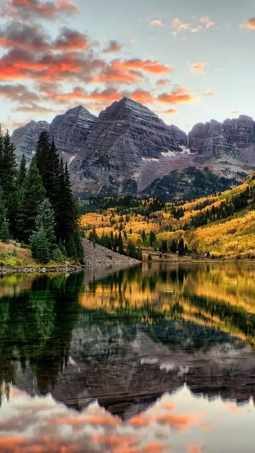 iphone 壁纸 铃铛山,山,树,湖,秋,科罗拉多州,美国