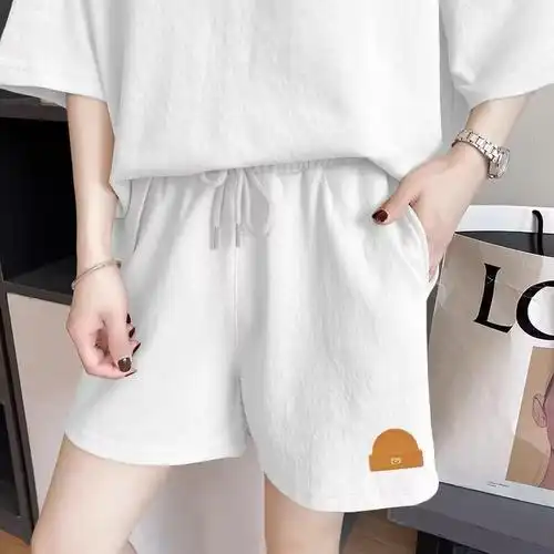 白色运动套装女夏季短袖短裤学生美式宽松时尚休闲两件套跑步服潮