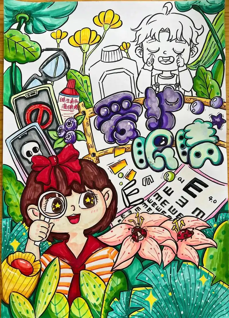 保护视力,爱护眼睛马克笔绘画.爱眼护眼,保护视力绘画新鲜炉! - 抖音