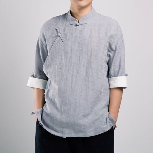 中式民族风服装修士服粗布麻衣服古风男装爷爷夏装斜襟改良汉服男