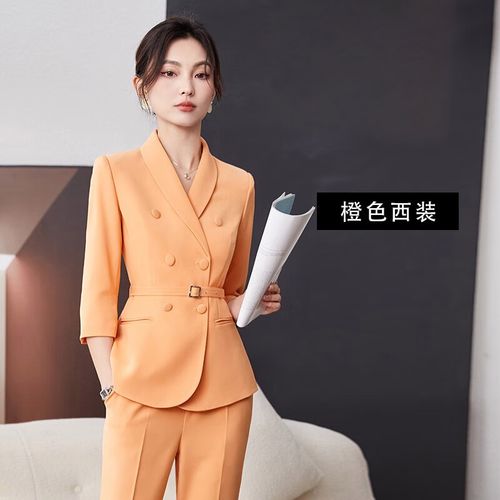 女职业装套装工作服主持人正装小个子穿搭通勤小西服 橙色西装外套 s