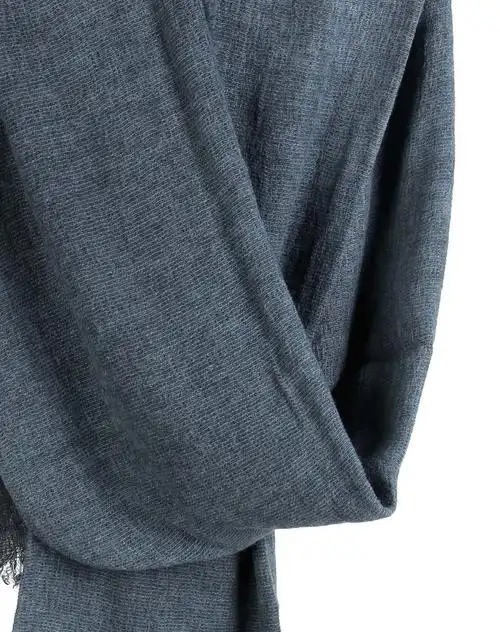 深灰蓝色进口围巾天然树脂棉羊毛秋冬