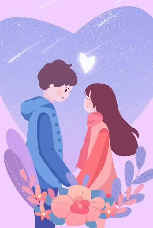 情人节紫色牵手治愈插画