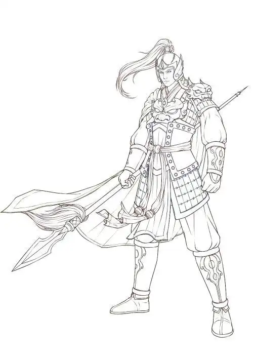 有颜色的赵云的简笔画