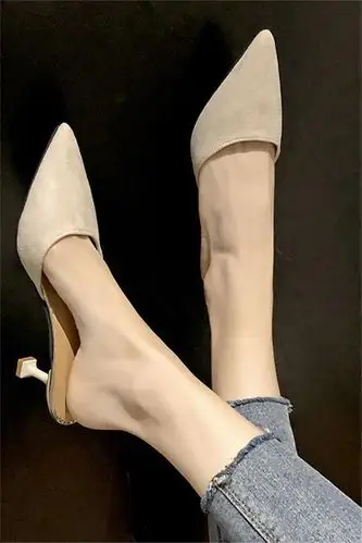 网红包头半拖鞋女春夏新款时尚百搭外穿细跟高跟鞋无后跟凉拖