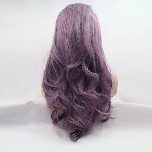 整体销售热销女性头发dama perruque合成紫色花边前假发