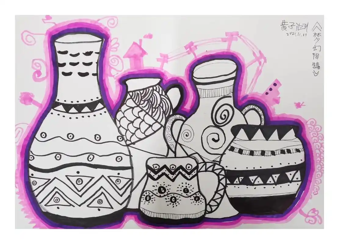 儿童线描画《梦幻陶罐》 - 抖音