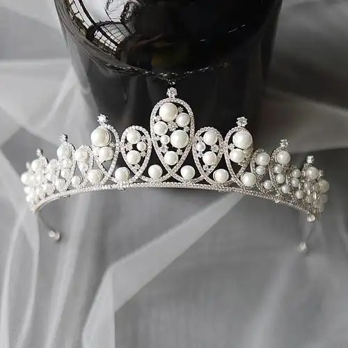 华丽复古锆石微镶贝壳珍珠新娘结婚皇冠公主头饰婚纱礼服配饰饰品
