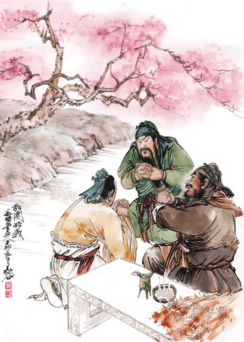 三国演义故事刘关张桃园三结义 桃园结义三国人物饭店居家装饰画