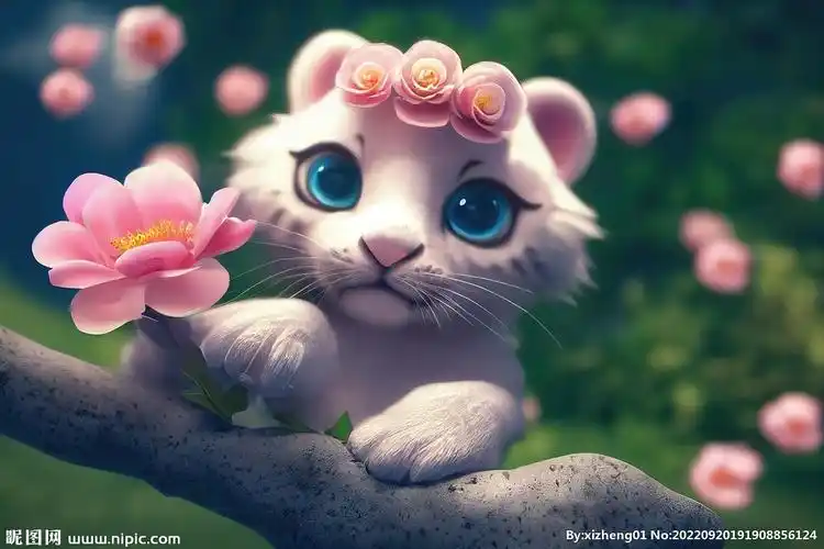 戴着小花的小老虎