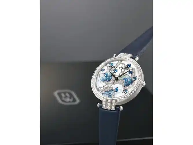 海瑞温斯顿 「premier precious marquetry」精美白金镶钻石腕表备珠