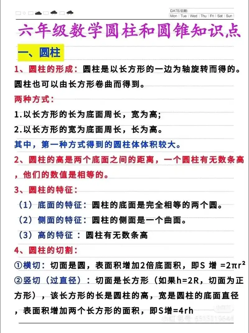 六年级下数学圆柱与圆锥知识点集合#学习 #以梦为马不负韶华  - 抖音