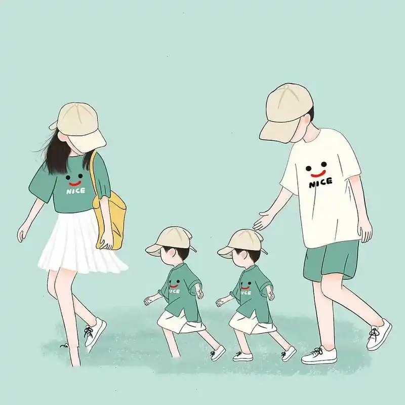 双胞胎亲子头像 一家四口亲子头像