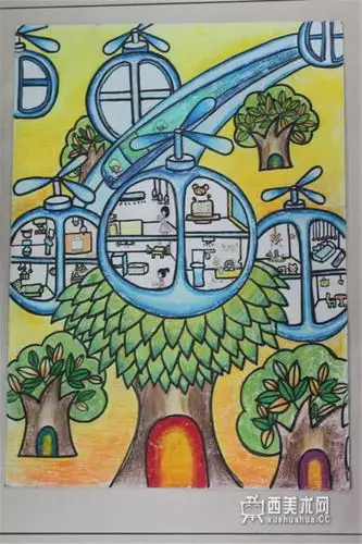 中学生科幻画《绿色飞船》赏析