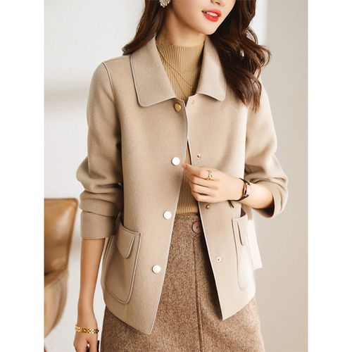 米色短款毛呢外套女小个子秋冬2021年新款高端上衣双面绒呢子大衣