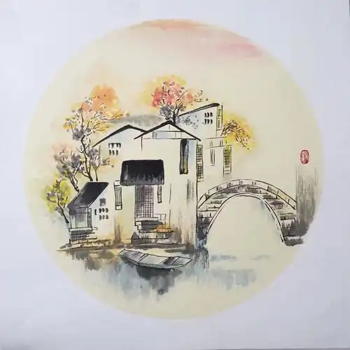 张李艳国画,江南小景