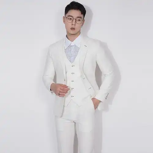 川泽男士白色修身小西装外套春夏薄款英伦轻商务青年正装西服单西