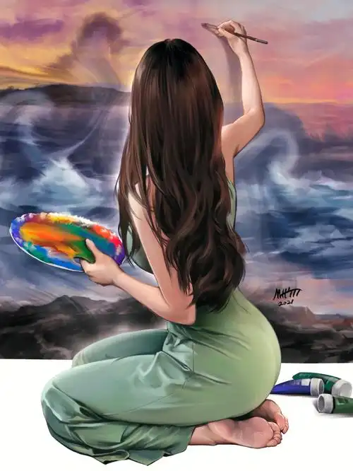 厚涂肖像画中画的小细节很可爱