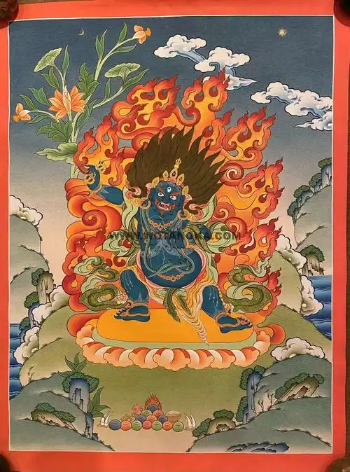 编号153-836972:彩绘唐卡-二臂玛哈嘎拉(62*42cm左右)