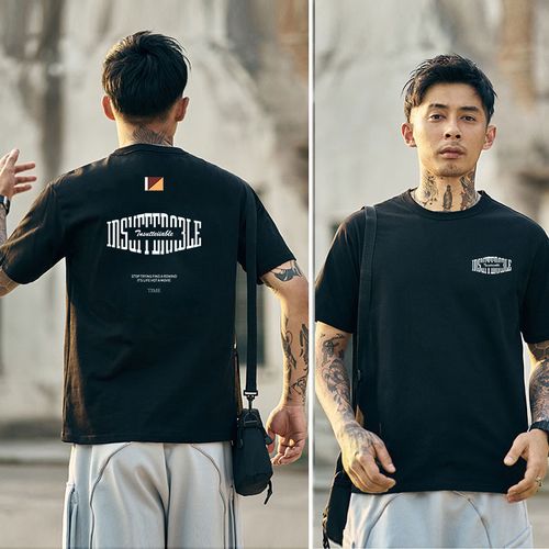 t恤男时尚潮流字母印花t恤男宽松圆领纯棉上衣 黑色 xxl 180-185cm