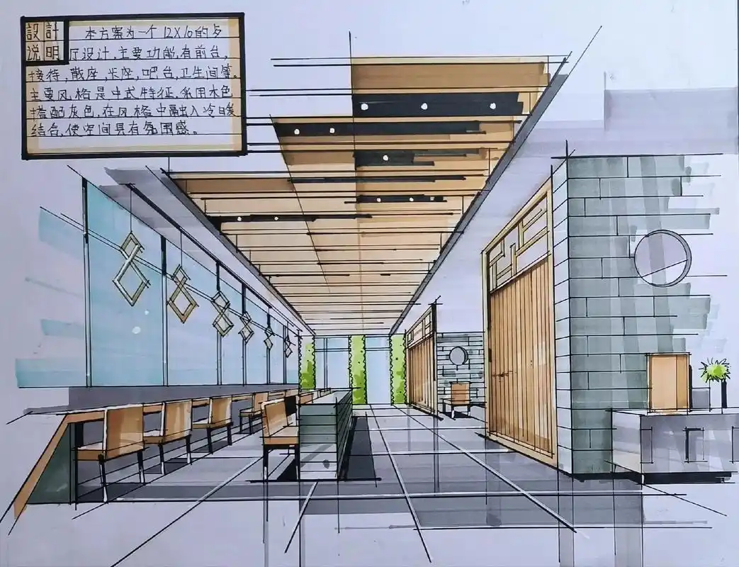 马克笔手绘室内效果图上色.这次不是沙雕视频了,是正经的更图, - 抖音