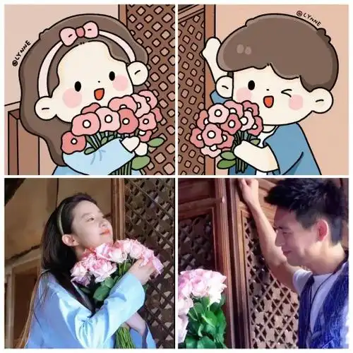 刘亦菲手捧鲜花图片情侣头像