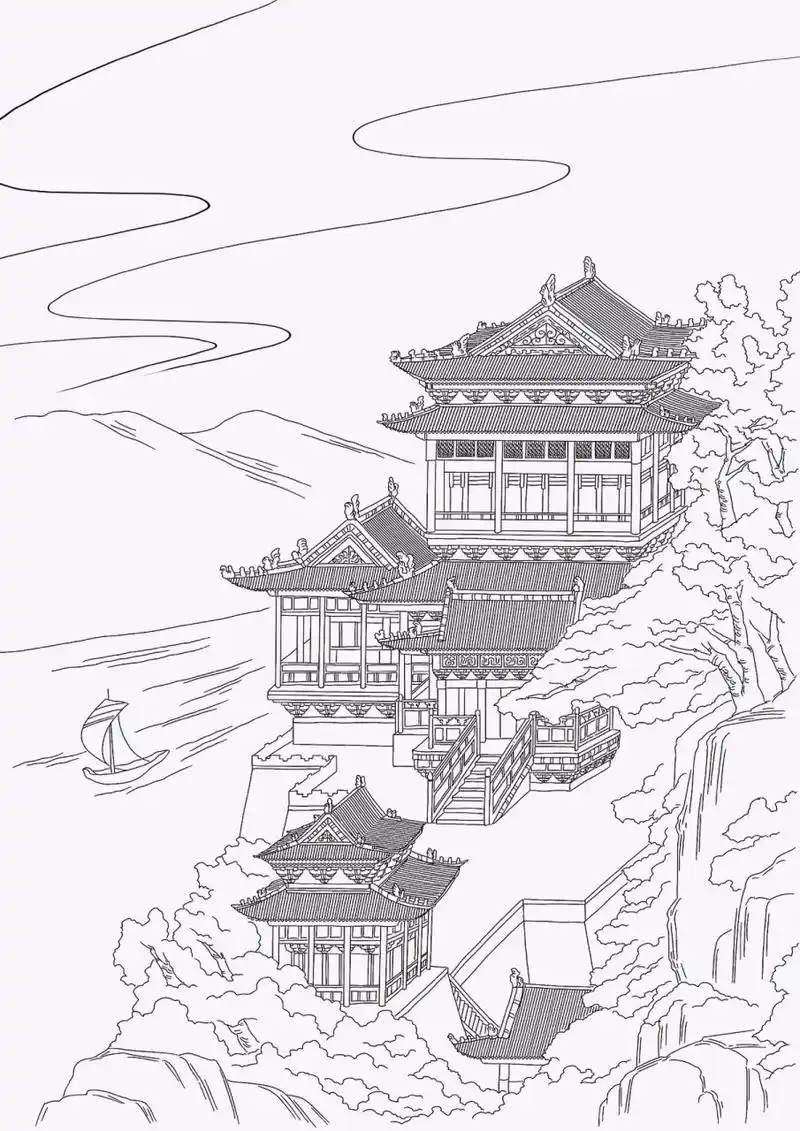 古建筑插画·滕王阁 参考:夏永《滕王阁图》