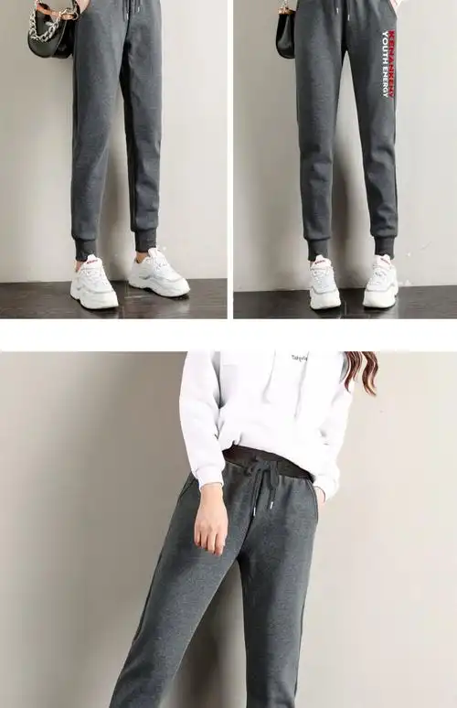 运动裤女宽松束脚卫裤春秋冬季显瘦加绒休闲裤子女2021新款哈伦裤