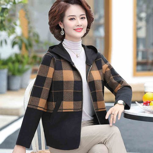 妈妈春秋外套夹克洋气40岁50中年妇女秋装开衫老年小个子上衣短款