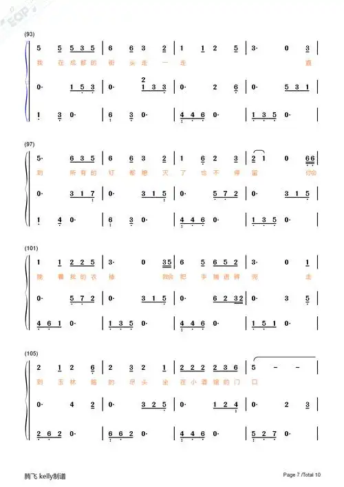 成都-弹唱版双手简谱预览7